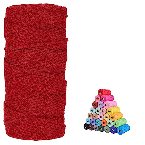 flipped 100% Natural Macrame Cotton Cord,3mm x109 Yard Twine String Cord Colored Cotton Rope Craft Cord for DIY Crafts Knitting Plant Hangers Christmas Wedding Décor, Wine red, 3mm*109yards