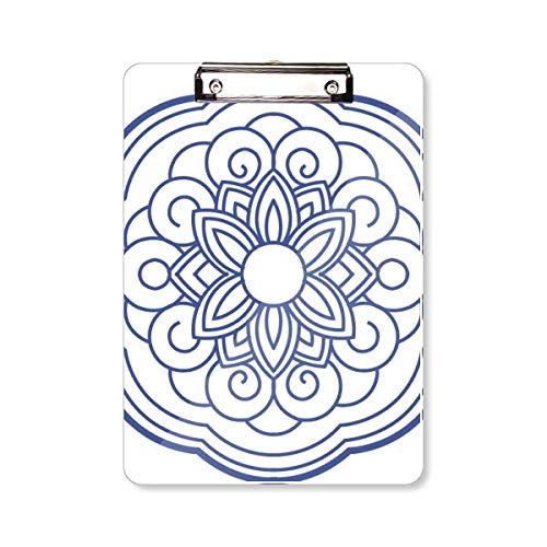 Porte-bloc de qualité supérieure A4 à motif floral bleu