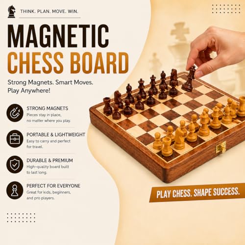 Set de Ajedrez Magnético de Madera Plegable de 7" miniatura 5