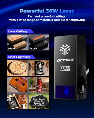 Image of ACMER P1 S Pro Laser Engraver and Cutter, 36000mW High Power Diode Machine | with 25L Air Assist, 380x350mm Work Area, Laser Cutter for Thick Wood, Acrylic, Metal, DIY Crafts and Small Business