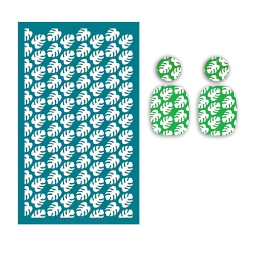 MANGOUSONG Screen Printing Kit,9x15cm Silk Screen Stencils for Polymer Clay Flower Leaf Butterfly Line Texture Silkscreen Print Kit Clay Stamp Jewelry Earrings Making Style 11