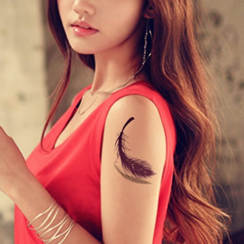 Tafly 5Sheets Waterproof Fake Tattoo Stickers 3D Colorful Feathers Water Transfer Temporary Tattoo #TOP1
