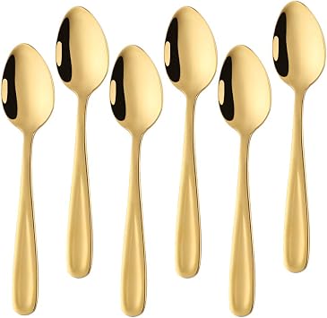 DOCBLACK 5.32 Inches Espresso Spoons, Stainless Steel Teaspoon, 6 Piece Mini Coffee Spoon Set, Small Spoons for Dessert Tea Cake Gold, 5.32-Inch Teaspoon