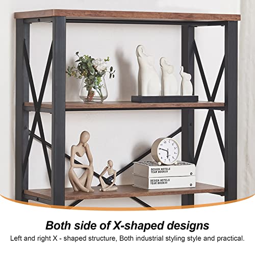 Hombazaar Bookshelf, 4-Tier Industrial Bookshelves, Wood And Metal Bookcase,Free Standing Storage Small Modern Bookshelf For Living Room, Bedroom And Home Office，Brown #TOP4