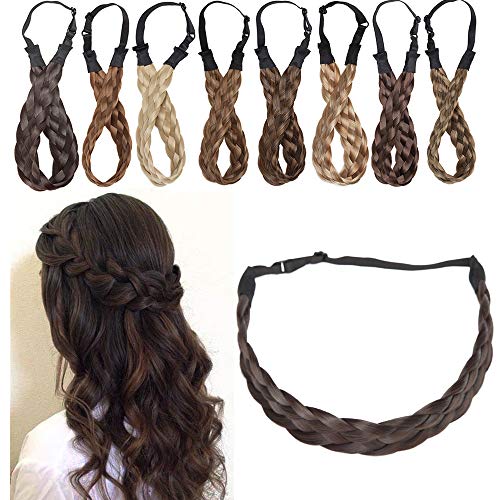 SEGO Bandeau Tressé Serre-Têtes Accessoire Headband Élastique [5 Brins Largeur: 2.5cm] Cheveux Bande Pièce Synthétiques Flexible - Marron Foncé Cover
