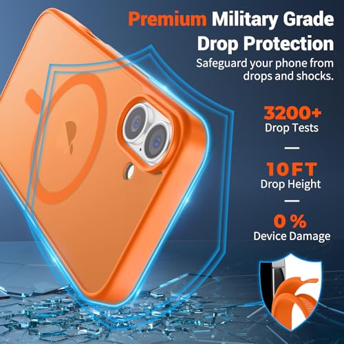 Image of SUPFINE Magnetic for iPhone 16 Case with Screen Protector (Compatible with MagSafe) (Military Grade Drop Protection) Translucent Matte Shockproof Phone Cover,Starry Orange