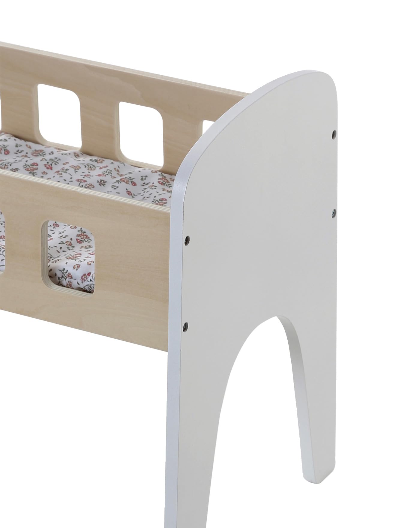 VERTBAUDET Lit Poupon en Bois FSC® Blanc Bicolore avec Matelas Imprimé Fleuri