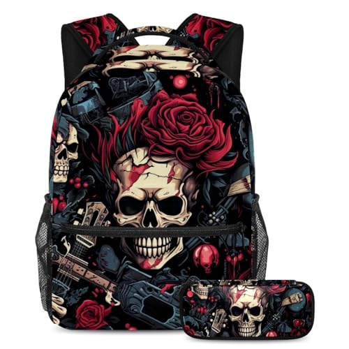 Sac à dos ado grand volume style punk et sa trousse assortie