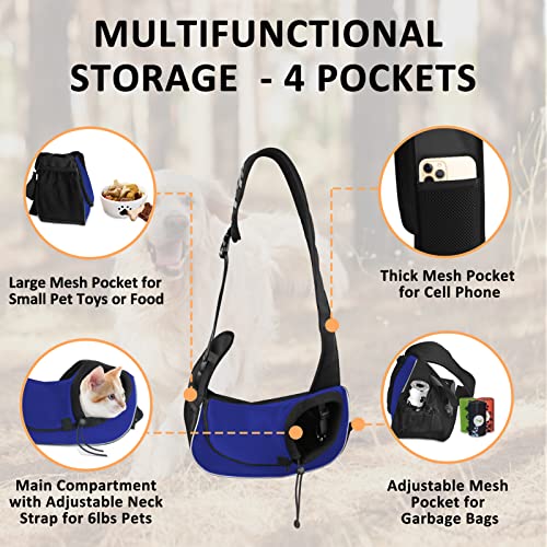 Image of Gloppie Small Dog Sling Carrier for 5lb Dogs Breathable Puppy Sling Hands Free Travel Cat Carrier Klein Blue S
