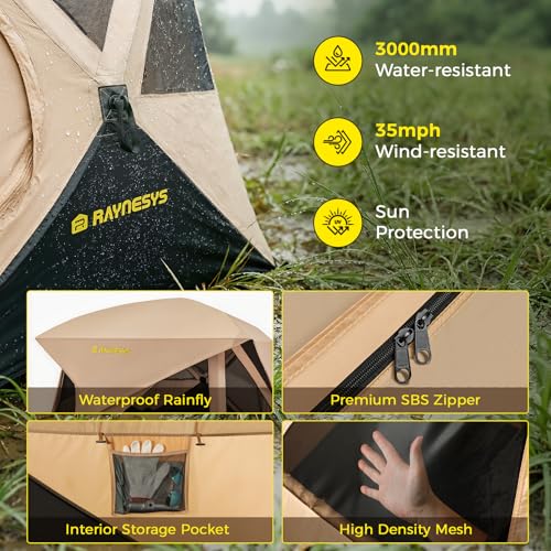 Camping Tent, 4 Person Tent for Camping, Setup in 60 Seconds, 4 Person Pop up Tents, Hub Tents, Water-Resistant, Windproof, Instant Cabin Tents with Rainfly & Carry Bag for Outdoor Camping - Image 6