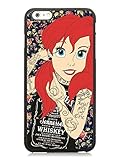 Ligero 6S Plus 5,5 teléfono móvil, Ariel sirenita tatuaje con flores populares regalos carcasa de TPU para iPhone 6 y 6s Plus (negro)