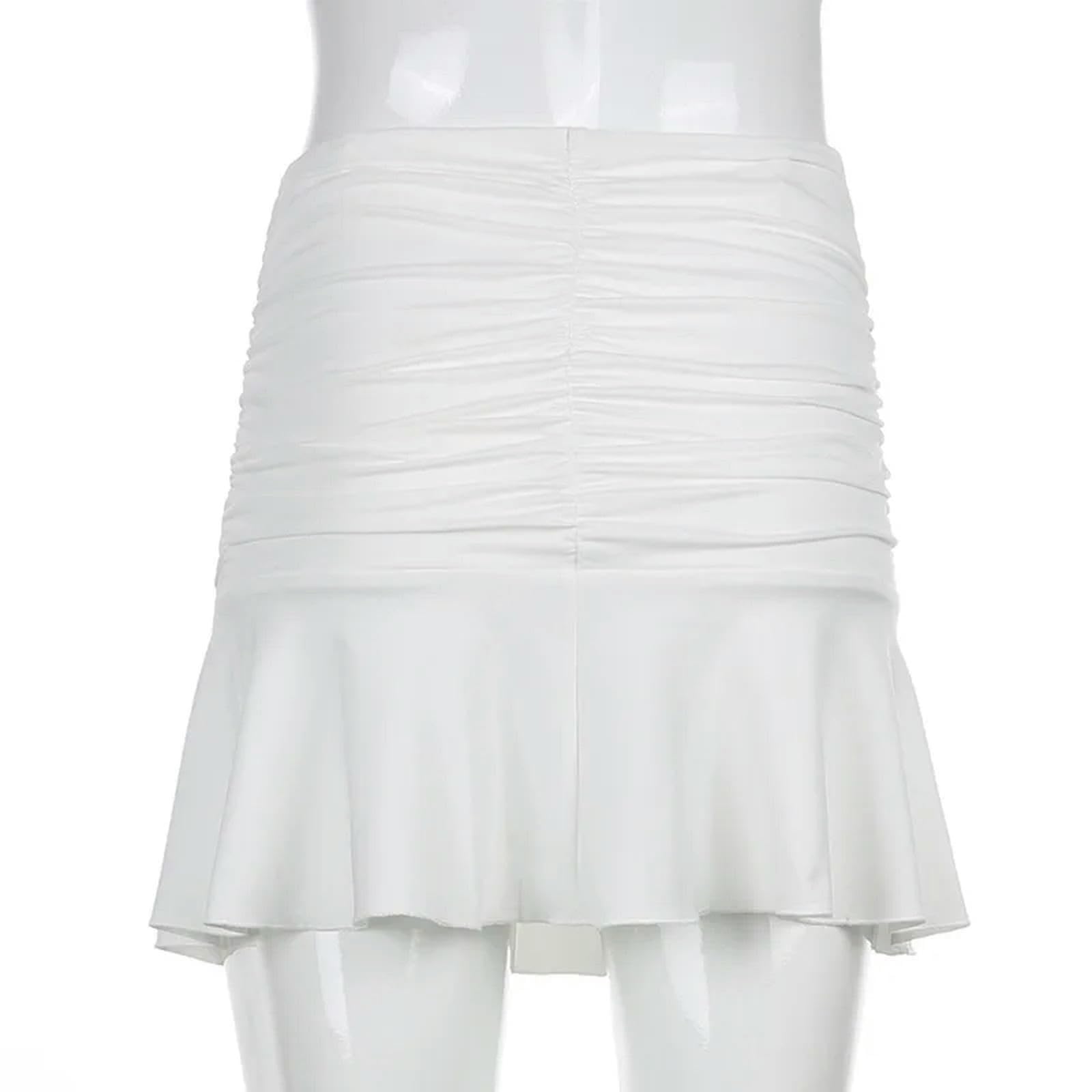 Gonne a Pieghe Casual da Donna, a Trapezio, con Balze Arricciate, gonne a Onde Dolci, da Festa, da Discoteca-Bianco-L