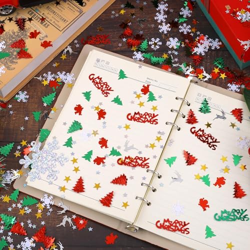 Fovths 4800 Pieces Christmas Confetti Set Mixed Embossed Confetti 100g Metallic Pentagram, Snowflakes, Santa, Pine, Merry Christmas Alphabet, Elk Table Party Decoration - Thumbnail 5