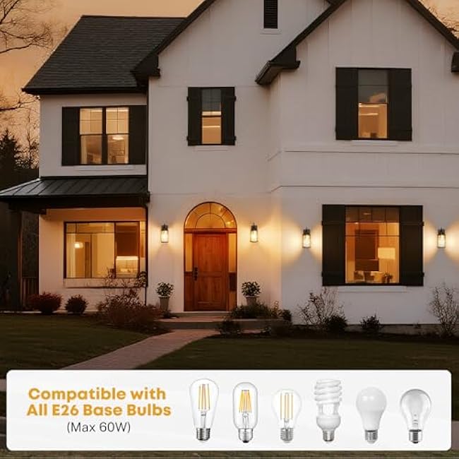 Porch Light with Outlet GFCI Dusk to Dawn Outdoor Lights 1 Pack for House Waterproof Exterior Lighting Fixtures Wood Glass Front Porch Garage Black
