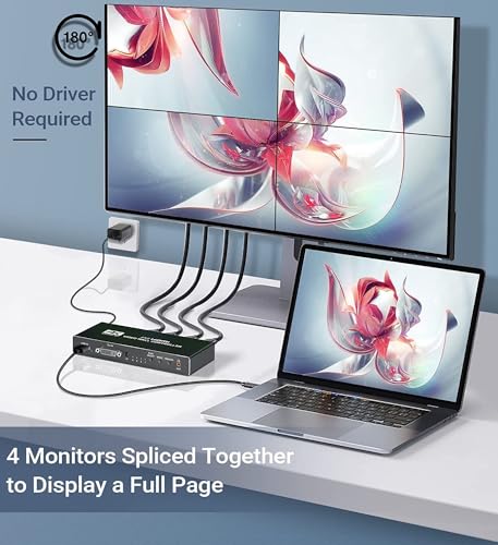 Image of MICROWARE 2x2 HDMI Video Wall Controller, 1080P@60Hz HD-MI DVI TV Wall Processor with Audio Out, 4K HDTV Video Image Processor with RS232, Support 180 Rotate, 2x2 1x2 1x3 1x4 2X1 3x1 4x1