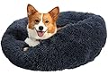 Calming Dog Cat Bed 50/70/85/100/120cm Plush Donut for Large Medium Small Dog Cat Calming Anxiety Relief Fluffy Soft Cuddler Round Pet Nest Orthopedic Relief Anti-Slip Dark Grey M 70cm
