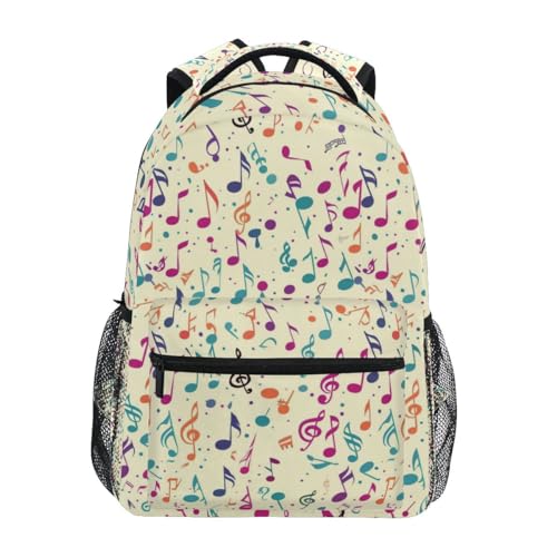 Mochila escolar con notas musicales, mochila para libros para niños y niñas, bolsa de viaje informal para la escuela primaria, mochila de viaje para computadora portátil, Notas musicales, Small