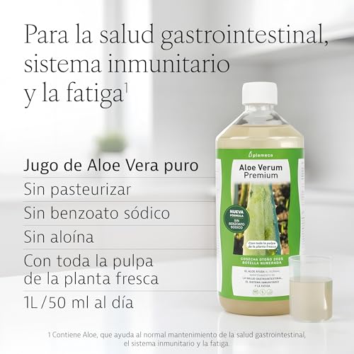 Miniatura 2 de Plameca Aloe Verum Premium, Salud Gastrointestinal, Sistema Inmunitario Y Situaciones De Fatiga, Jugo Puro Aloe Vera Con Pulpa Y Sin Aloína, 1l