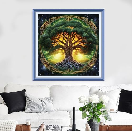 Image of Funxvoot Stamped Cross Stitch Kits Beginners Full Range of Embroidery Kits for Adults 11CT Embroidery Patterns Needlepoint Kits Printed Cross Stitch Kits - (Magic Tree 18x18 inchs)