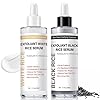 Black White Rice Exfoliant, 2pc Soft Gentle Rice Peel Exfoliating Shot Ampoule for Face Body Deep Cleansing Shot Dead Skin Peeling Serum for Pore Minimizing & Deep Hydration All Skin for Men Women