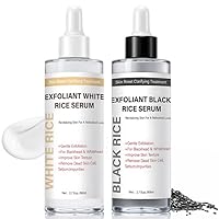 Black White Rice Exfoliant, 2pc Soft Gentle Rice Peel Exfoliating Shot Ampoule for Face Body Deep Cleansing Shot Dead Skin Peeling Serum for Pore Minimizing & Deep Hydration All Skin for Men Women