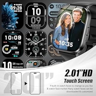 ganopterygon Smart Watch, 2.01" HD Touchscreen Fitness Watch, Bluetooth Calls, 120 Sports Modes Activity Tracker, 24/7 Heart Rate & Sleep Monitor, IP67 Waterproof, iOS Android Compatible (Black)