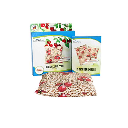 1 cojín de huesos de cereza Behrend con relleno de huesos de cereza, 17 cm x 17 cm.