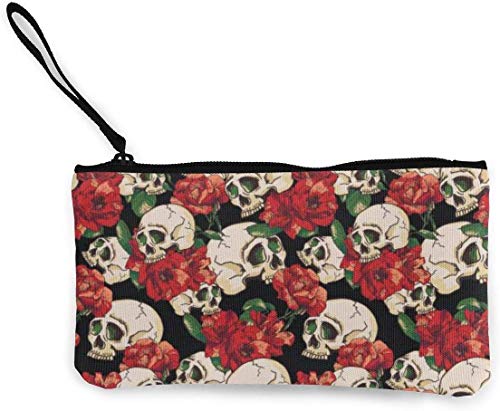 Preisvergleich Produktbild Flyup Schädel und Blume Leinwand Geldbörse Unisex Tasche Mini Brieftasche Schlüsselhalter Karten Organizer mit Reißverschluss für Frauen und Männer Casual Daypacks