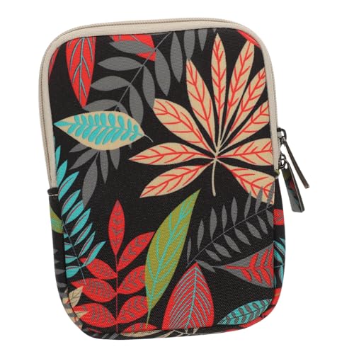 Funda para libro electrónico de lona negra con estampado de hojas estilo vertical para diario