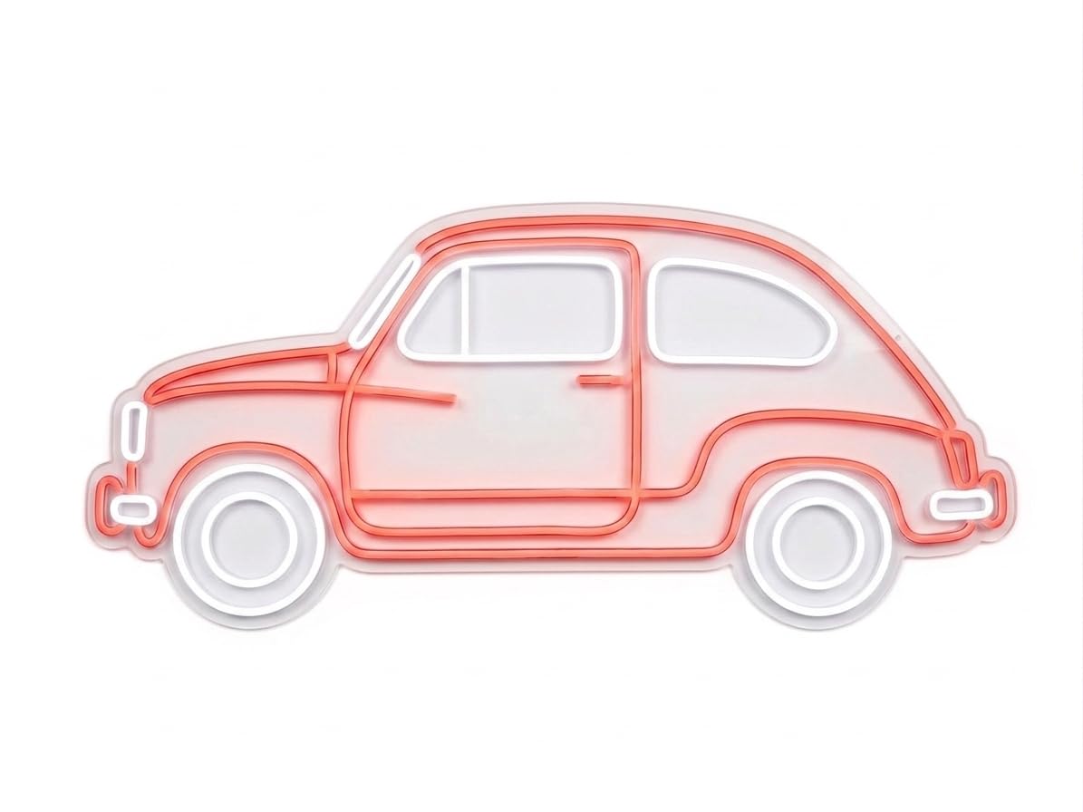 Letrero Coche vintage Cartel Luminoso LED Escaparate, Decoración de Pared en Metacrilato, Luz Brillante, aproximadamente 51x21cm alimentación 12v