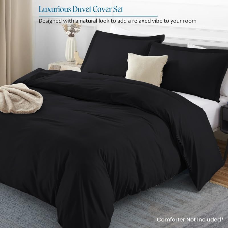 1-Piece Wyoming King Size Duvet Cover Only,94" x 118", 100% Egyptian Cotton, 600 Thread Count, Black Solid, Zipper Closure, Lightweight Cooling Duvet Cover, Soft Breathable Bedding