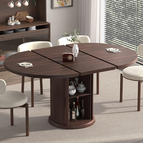 47.263 Extendable Dining Room Table for 48 RoundtoOval Expandable Wood Table with DustProof 2Tier Storage Shelf SpaceSaving Modern Farmhouse Centerpiece for Living Room Black Walnut