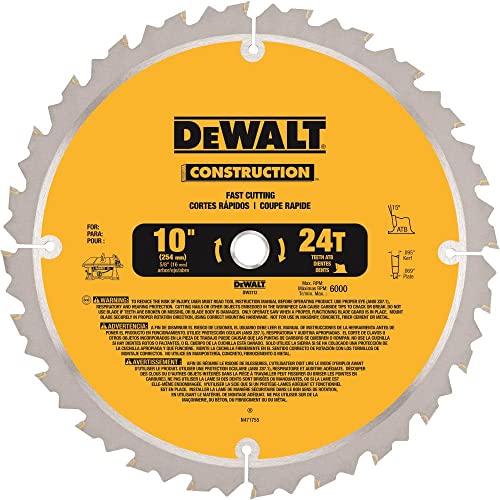 DEWALT 10-Inch Miter / Table Saw Blade, ATB, Thin Kerf, 5/8-Inch Arbor, 24-Tooth (DW3112)