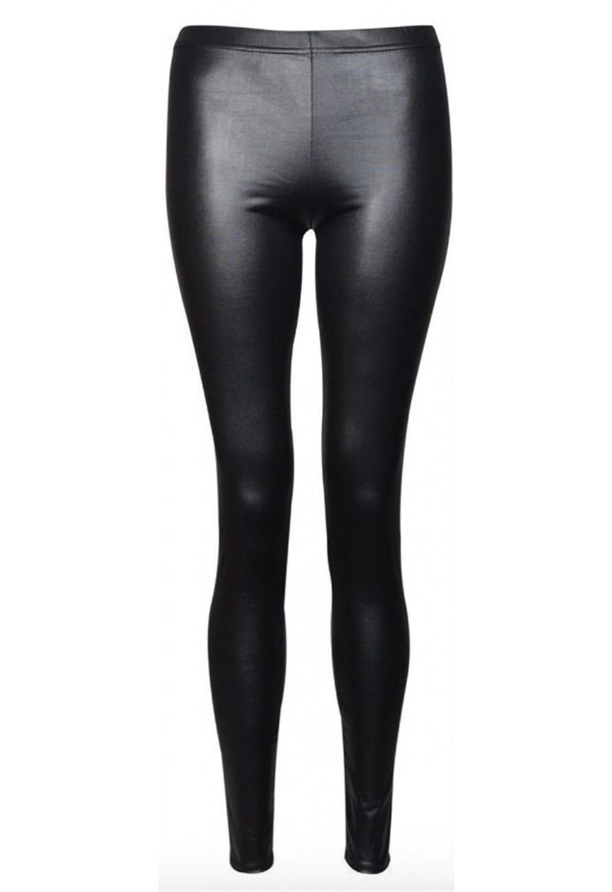 New Ladies Black Shiny Wet Look Leggings Faux Leather Jeggings Women Size 8-26