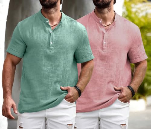 Image of Zombom Men's Polycotton Solid Short Kurta | Regular Fit | Half Sleeve | Mandarin Collar | Lightweight Casual Wear for Daily, Summer Comfort & Smart Look