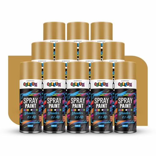 Image of Cellux 2X Ultra Cover Sparkle Gold Spray Paint | DIY, Quick Drying with Glossy Finish for Metal, Wood, Wall & Other Surfaces - 400 ML - Pack of 12 Spray Paints