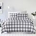 Vaulia Lightweight Microfiber Duvet Cover Set, Grid Pattern Design, Grey Color - Queen