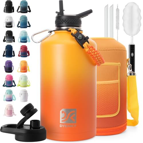 1 Gallon Water Bottle Insulated | Thickened Stainless Steel Vacuum Metal Water Jug | Portable Sports Large for Gym and Hiking with Straw, Carrier Bag, Handle Strap | BPA-Free 128 oz