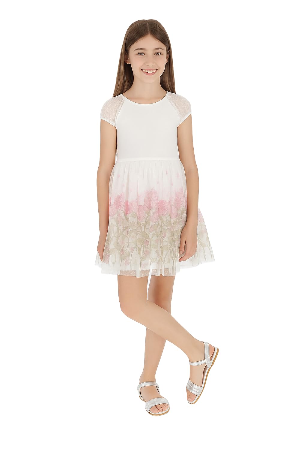 Mayoral Vestito Bambina Elegante Cerimonia, Abito con Gonna Floreale in Tulle e Maniche in Pizzo, per Matrimonio Compleanno e Occasioni Speciali
