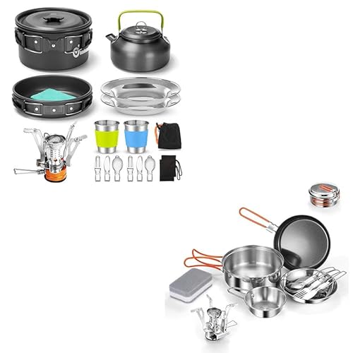 Comparison: Best Odoland 16Pcs Camping Cookware 11 Odoland Bundle - 2 Items 16pcs Camping Cookware Set and 10pcs Stainless Steel Camping Cookware