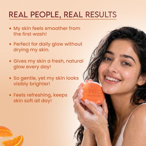 Image of Jovees Herbal Brightening & Exfoliating Soap 400g - Orange Peel & Honey Daily Use Bar, Gently Removes Dead Skin, Smoothens Texture, Reveals Glowing, Soft Skin, Gentle Herbal Cleanser for Men & Women (Set of 4)