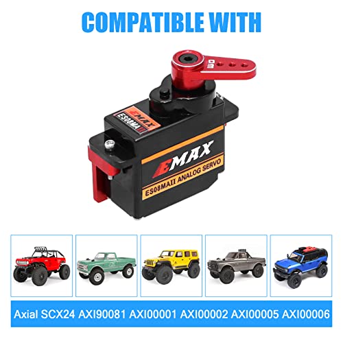 Woaeiuos Rc Servo Emax Es08Maii Analog Servo 12G Steering Servo With Servo Mount Bracket And Arm And Steering Link Set For Axial Scx24 Upgrade Parts (Red) #TOP4