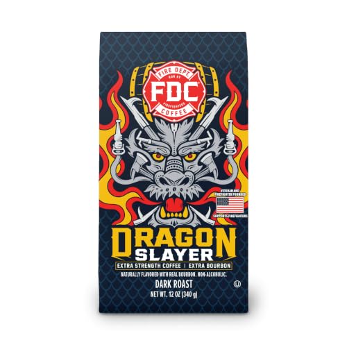 Image of Fire Department Coffee Dragon Slayer Coffee - Gives Back to Firefighters - Bourbon Infused - Ground Dark Roast - Non-Alcoholic - Roasted in the USA - Veteran Owned - 12 oz (Pack of 2)