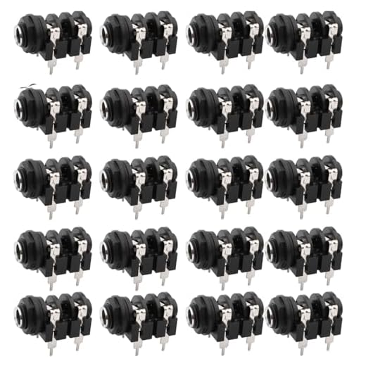 RUNCCI-YUN 20 Piezas 6,35mm 1/4 Pulgadas TS Hembra Mono Auriculares Audio Jack Montaje en Panel Conectores de 4 Pines,Conector Hembra Soldado 6,35mm Negro