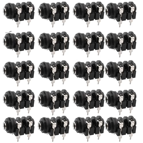 RUNCCI-YUN 20pcs souder connecteur Femelle 6.35mm, 6.35mm 1/4 Pouces Femelle Mono Casque Prise Audio Panneau de Montage Connecteurs 4 Broches avec Écrous de Montage...