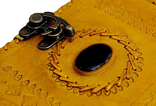 Crafat Yellow Stone Leather Diary Journal Notebook with Lock Hand Embossed & Handmade Paper      Office Product – Picture Book
