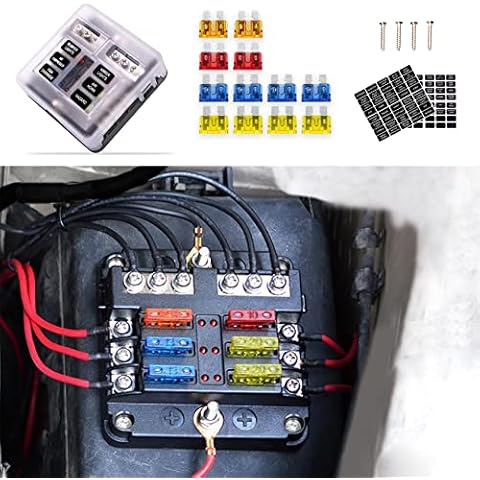 6 Way 12V Fuse Box, Waterproof Fuse Box Holder with LED Indicator Waterpoof Cover, Waterproof Boat Fuse Panel with Negative Bus Fuse Box for 12V-32V Automotive Truck Boat RV Van Vehicle Cover