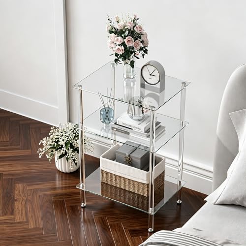 IRCPEN Table d'appoint en Verre Bout de Canape Transparente Petite Table Basse à 3 Niveaux Bouts de Canapé de Salon Tendance Convient pour Les Salons Les...