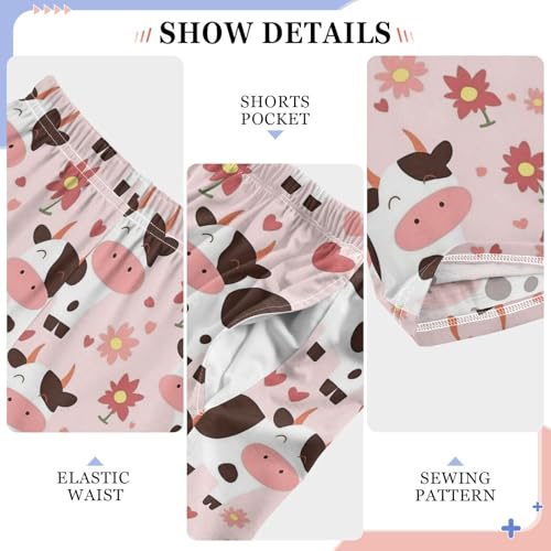 Vdsrup Black White Spotted Pajama Pants Cow Pink Flowers Pajama Bottoms Soft Sleep Pjs Lounge Pants S4
