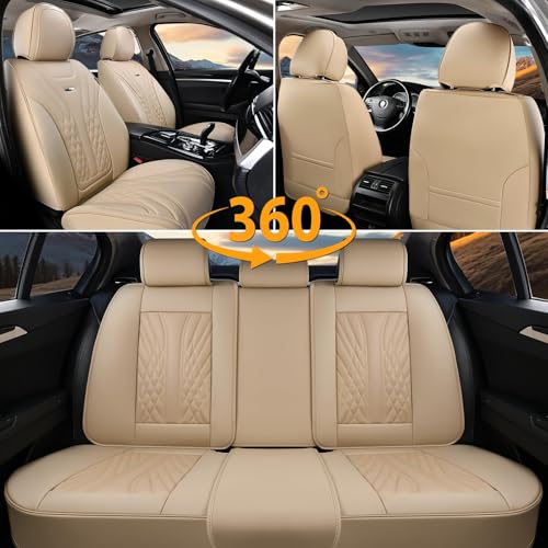 Image of Coverado Car Seat Covers Full Set, 5 Seats Front Seat Cover and Back Seat Covers for Cars, Automotive Seat Covers Nappa Leather Waterproof Seat Covers, Car Seat Protectors Universal for Cars Red